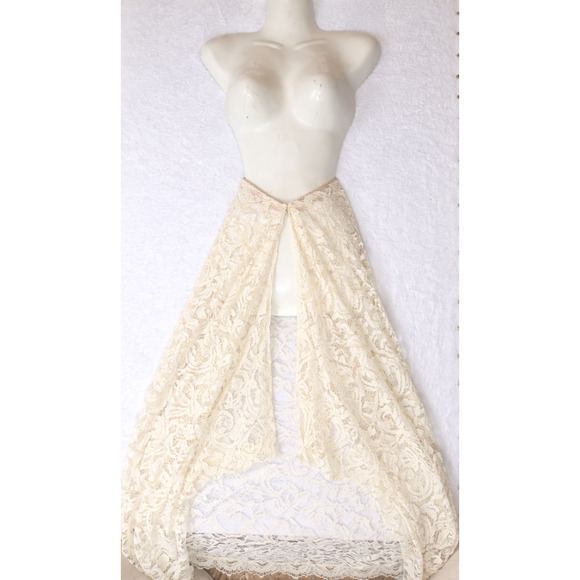 Unbranded Dresses & Skirts - Handmade Ivory Lace Bridal Overskirt High Low Gold Thread Detachable Train